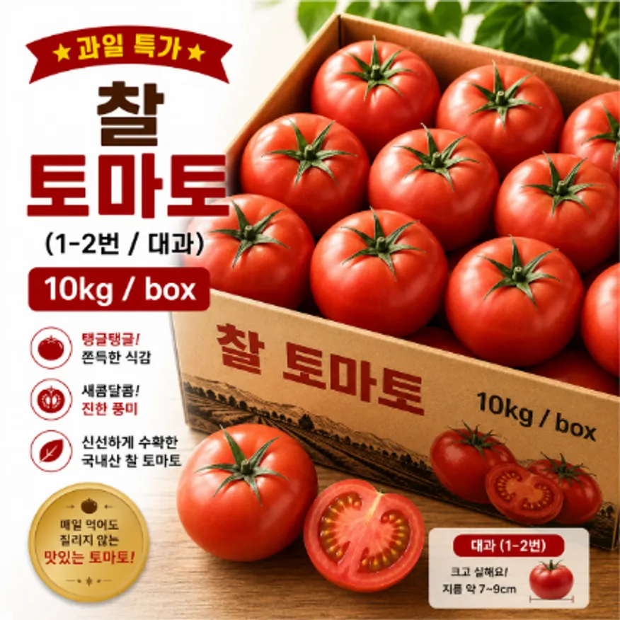 ★과일 특가★ 찰 토마토 (1-2번 / 대과) 10kg / box 이미지