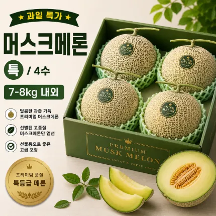 ★과일 특가★ 머스크 메론 (특 / 4수) 7-8kg 내외