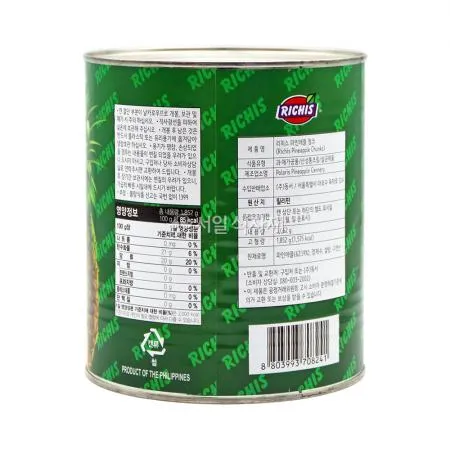 리치스 파인애플 청크 통조림 3.062kgX6개 1박스 이미지