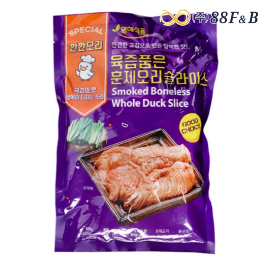 깐깐 훈제오리 완포 슬라이스 800g 업소용 통오리 바비큐 구이 이미지