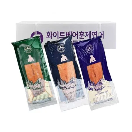 화이트베어 훈제연어 통 필렛 슬라이스 냉동연어 칠레 노르웨이 9kg 박스