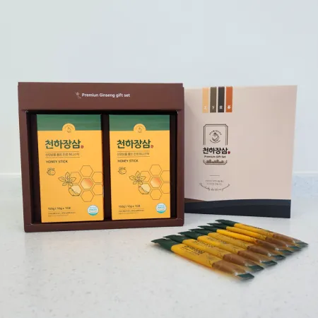 천하장삼 허니스틱: 달콤한 벌에 산양함 분말과 새싹삼 농축을 담은 진생 허니스틱 이미지