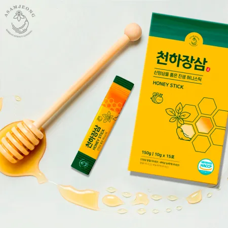 천하장삼 허니스틱: 달콤한 벌에 산양함 분말과 새싹삼 농축을 담은 진생 허니스틱 이미지