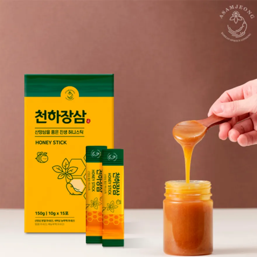 천하장삼 허니스틱: 달콤한 벌에 산양함 분말과 새싹삼 농축을 담은 진생 허니스틱 이미지