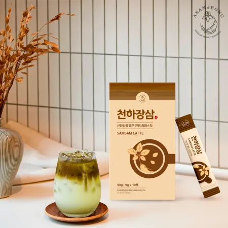 천하장삼 삼삼라떼: 국내산 산양삼 분말과 스마트팜에서 길러낸 새싹삼 분말로 만든 라떼스틱 이미지