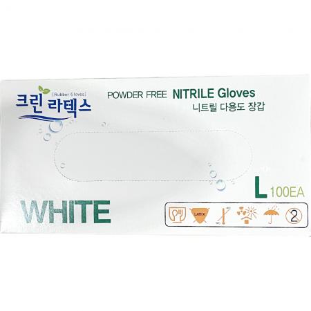 니트릴위생장갑(크린라텍스 흰색 대 100입) 1개 식자재 업소용 대용량 니트릴 코스트코 핸즈가드 위드유 라텍스 유한킴벌리 에이원 프로그 마미손 이미지