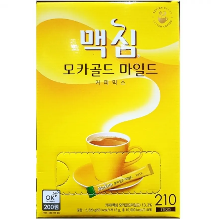 일회용 커피믹스(맥심 모카 210T) 커피 모카골드 사무실비품 휴게실 간편식품 믹스커피 스틱커피 이미지