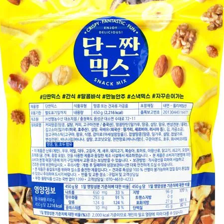 단짠믹스(450g) 1개 식자재 업소용 대용량 추억의 단짠믹스 대용량 어쏠티드피넛츠 빠르미쇼핑 크리스피 선명농수산 황남 오징어 이미지