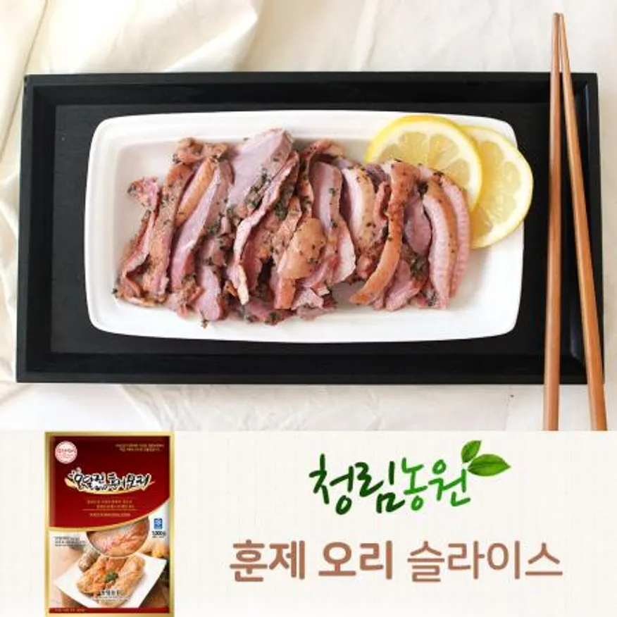 청림 훈제오리 슬라이스 1kg 1개 식자재 업소용 대용량 훈제 오리고기 청림 오리로스 신우 오리롤 술안주 이미지