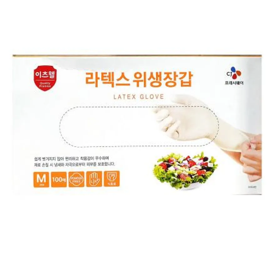 라텍스위생장갑(이츠웰 아이보리색 중 100입) 일회용장갑 업소용장갑 식당용장갑 카페용장갑 급식용장갑 주방장갑 위생용품 라텍스장갑 100입장갑 이미지