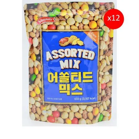 어쏠티드피넛츠(650g) 12개 식자재 업소용 대용량 추억의 단짠믹스 대용량 어쏠티드피넛츠 빠르미쇼핑 크리스피 선명농수산 황남 오징어