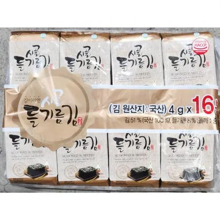 들기름도시락김(4g x16입 64g) X10 식자재 들기름김 조미김 업소용 대용량 김 도시락김 단체급식 밥반찬 대량구매