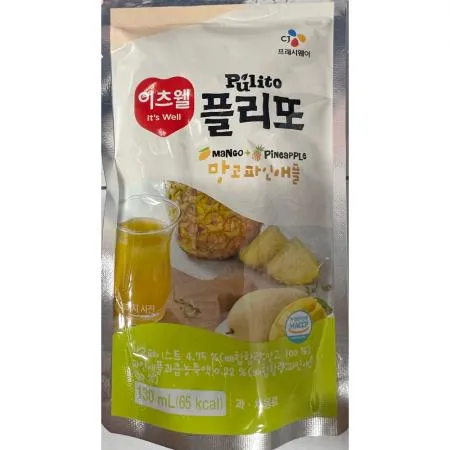 플리또주스(130ml 망고파인애플 x40입) 1개 식자재 업소용 대용량 플리또주스 이츠웰 헤이지 이햐 따챠 판다디자인몰 한챠 공감쇼핑 팔햐