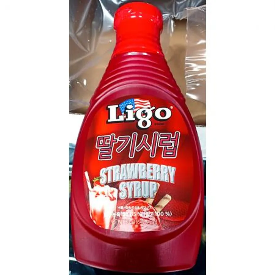 딸기시럽(리고 567g)X4 카페재료 음료베이스 디저트재료 빙수재료 과일시럽 딸기소스 업소용 식자재 이미지