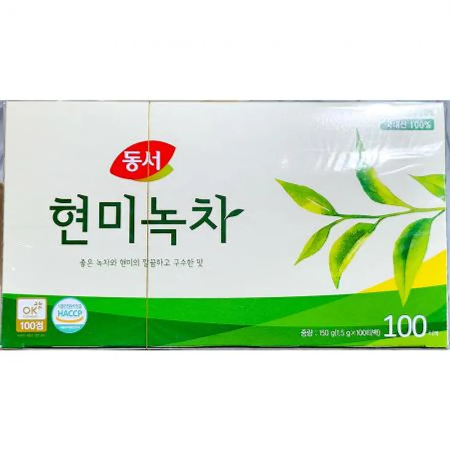 현미녹차(동서식품 1.5g x100T 150g) X24 녹차 현미차 티백녹차 일회용녹차 업소용차 식당차 카페음료 대용량차 차류 이미지