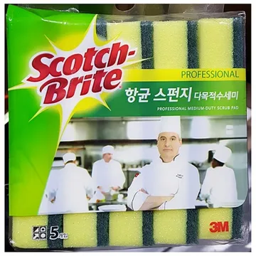 항균 스펀지 수세미(3M 5매) 1개 식자재 업소용 대용량 스카치 제로스크래치 제로스크레치 항균 강력 수세미 욕실청소 기름때 양면