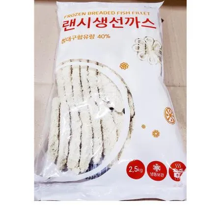 냉동 생선까스(랜시푸드 50g x50개 2.5K) 1개 식자재마트 대용량 업소용 흰살생선까스 수산가공 즉석식품 간식 안주 생선까스