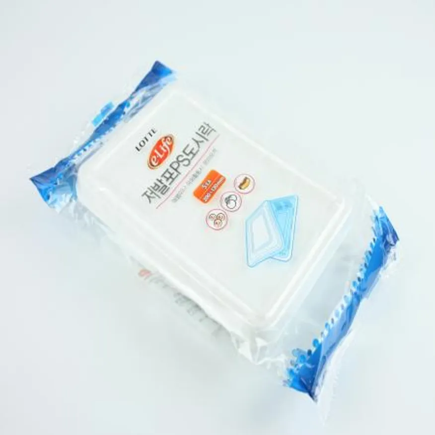 롯데-저발포ps 도시락 5개입 도시락용기 일회용품 업소용 대용량 ps도시락 플라스틱도시락 포장용기 배달용기 식당용 이미지