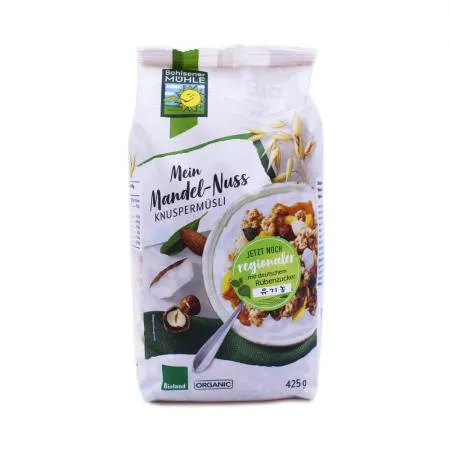 볼제너뮬러 유기농 아몬드 헤이즐넛 크런치 400g 시리얼 견과류 그래놀라 카페용 업소용 조식 메뉴 요거트 토핑 제과제빵 재료