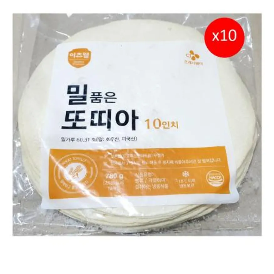 이츠웰 밀품은또띠아(10인치 12장 780g) 10개 식자재 업소용 대용량 또띠아랩 이츠웰 라레이나 인치 담두 와이케이글로벌 밀또띠아 단품메뉴 또띠아 이미지