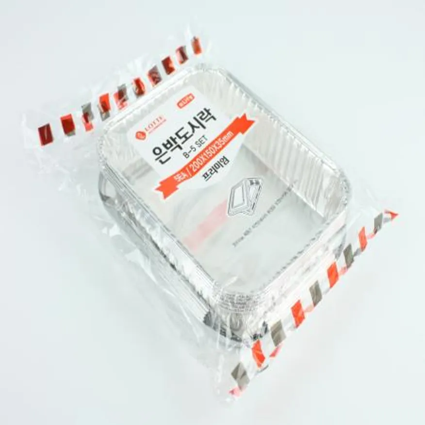 롯데-은박도시락 5입 B-5 업소용 일회용도시락 배달용품 은박용기 도시락용기 알루미늄도시락 포장용기 알루미늄용기 식당 캠핑용기 이미지