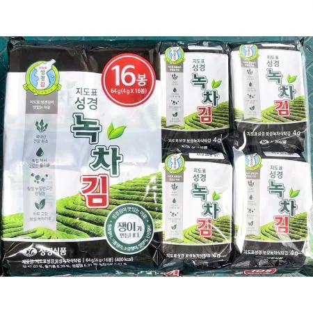 도시락김(성경식품 녹차 4g x16단 64g) 8개 식자재 업소용 대용량 성경김본사 대천김 광천우리맛김 지도표 새우표 광천김 중앙맛김 광천 옛날광천김 이미지