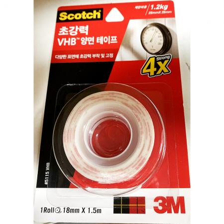 양면 테이프(3M VHB 18mmx1.5m) 양면테이프 vhb테이프 강력양면테이프 산업용양면테이프 접착테이프 고정테이프 초강력접착 diy용품 사무용품 매장용품