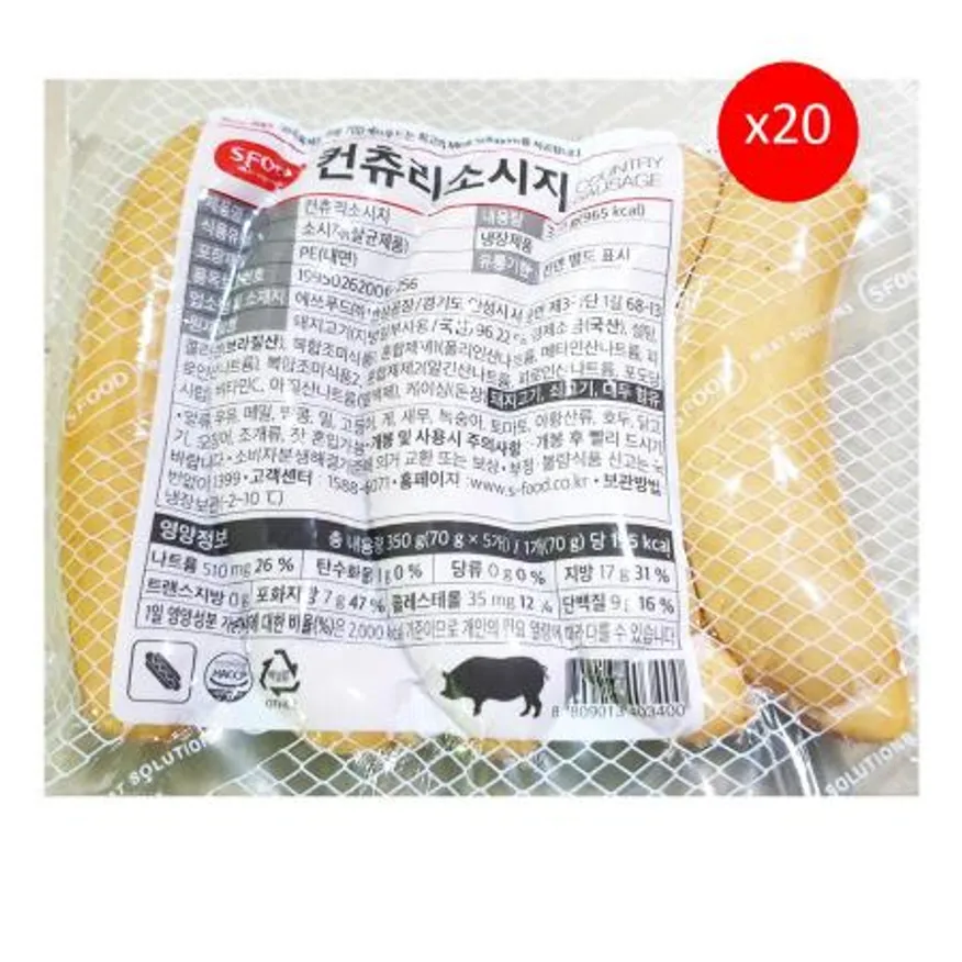 컨츄리소시지(에쓰푸드 350g) 20개 식자재 업소용 대용량 소세지 어반나이프 쟌슨빌 홍홍 도이칠란드박 안주 콘킹 에쓰푸드 도나우 이미지