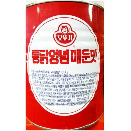 매운맛 양념치킨소스(오뚜기 3.6K)X6 업소용 치킨집 식자재 치킨소스 매운소스 닭강정소스 대용량 치킨양념 소스류