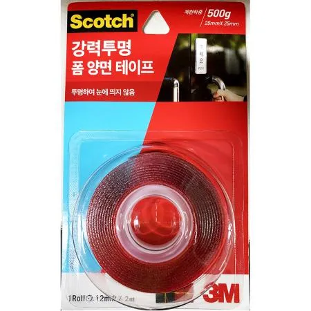 강력 투명폼 양면 테이프(3M 12mmx2m) 투명 폼테이프 초강력 접착테이프 고정용 산업용 업소용 사무용 diy 용품