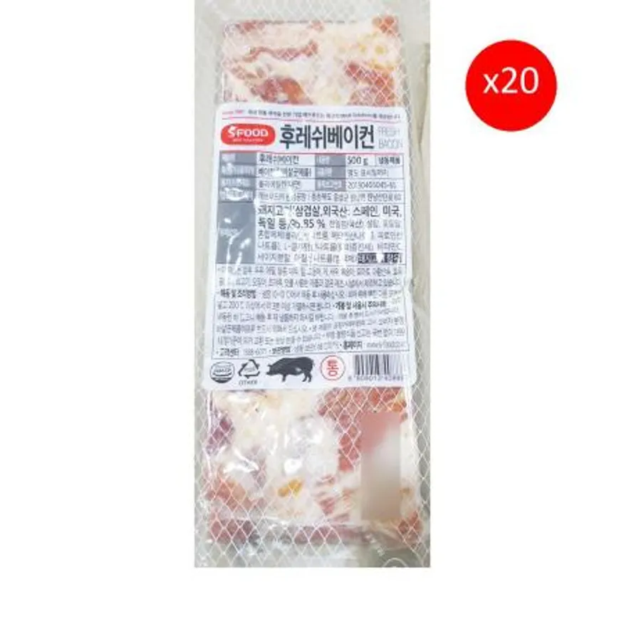 베이컨(통 에쓰푸드 500g) 20개 식자재 업소용 대용량 에쓰푸드 사조오양 슈가데일 오뗄 코주부 저염 쉐프 쉐프솔루션 베이컨 이미지