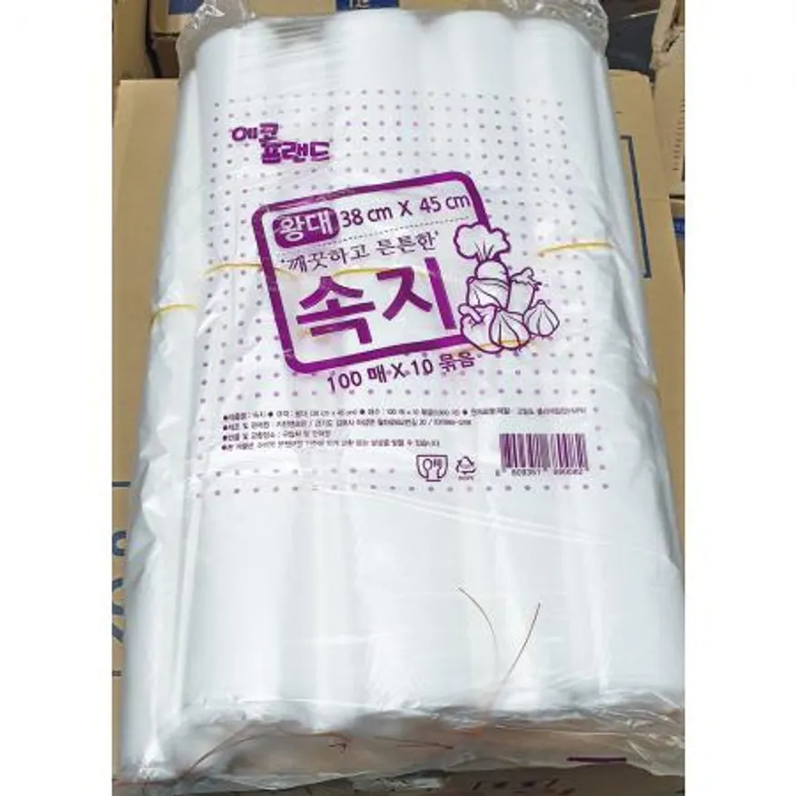 에코프랜드 비닐속지흰색 왕대 38x45cm 1000매 X5 업소용 비닐 식자재 포장 대용량 비닐봉투 식당 위생용품 비닐속지 속 위생 다용도 식품비닐 이미지