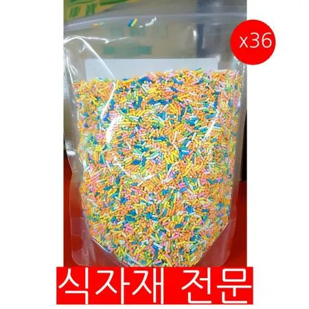 레인보우스프링클(380g) 36개 식자재 업소용 대용량 레인보우 여러색상스프링클 파스텔원형 오아시스 이데아푸드 제빵 데코용 도넛 레인 이미지