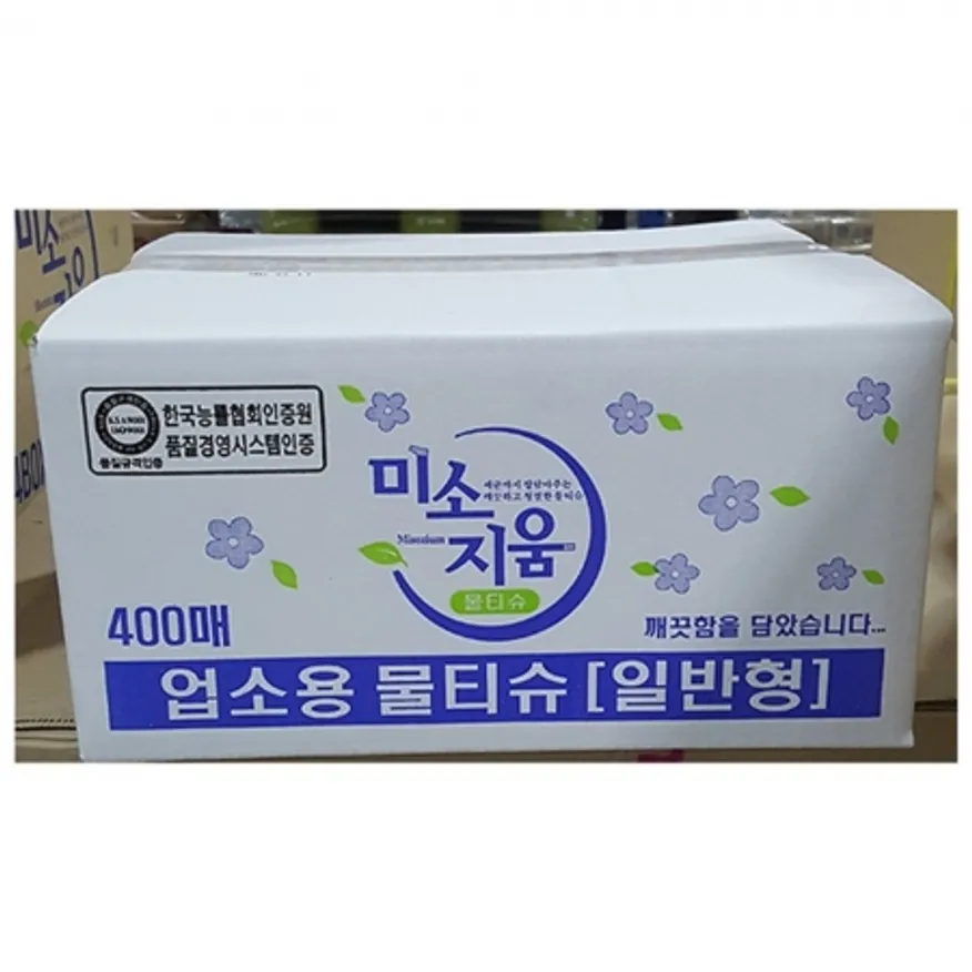 물티슈(미소 400매) 1개 식자재 업소용 대용량 물티슈 업소용 요산요수 크린 주방잡화 신세계몰 크린타올 하트민 이미지