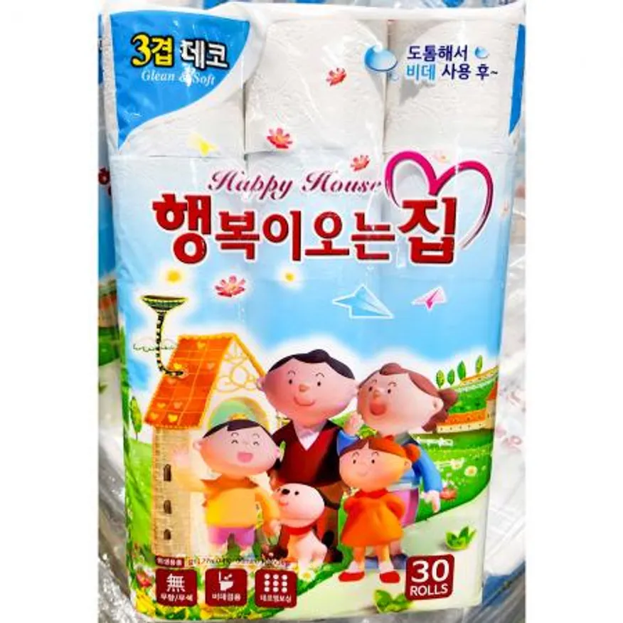 화장지(3겹 행복이오는집(27Mx30롤) X3 두루마리휴지 롤휴지 화장실휴지 업소용휴지 생활용품 화장실용품 대용량휴지 3겹휴지 사무실용휴지 이미지