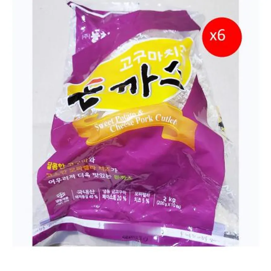 돈까스(고구마치즈 늘찬 2K 200g x10개) X6 고구마치즈돈까스 치즈돈까스 늘찬돈까스 냉동돈까스 돈가스 분식집 일식당 급식재료 외식업소 이미지