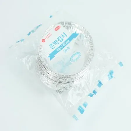 롯데-은박접시 30μ 100mm 일회용품 캠핑용품 일회용접시 알루미늄접시 은박용기 업소용 바베큐용품 야외용품 식당 이미지