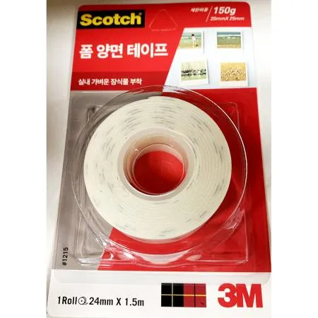 폼 양면 테이프(3M 24mmx1.5m 150g) 폼테이프 양면테이프 접착테이프 고정테이프 산업용 공업용 사무용 diy 용품 다용도