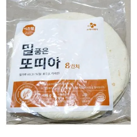 이츠웰 밀품은또띠아(8인치 12장 496g) 1개 식자재 업소용 대용량 또띠아랩 이츠웰 라레이나 인치 담두 와이케이글로벌 밀또띠아 단품메뉴 또띠아