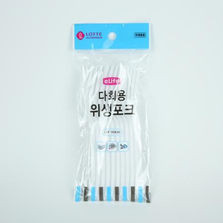 롯데-다회용 위생포크 10매입 다회용포크 업소용포크 식당포크 재사용포크 플라스틱포크 단체급식용 대용량포크 커트러리 주방용품