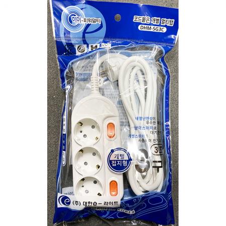 멀티탭(대한 개별 3구 3호) 개별멀티탭 3구멀티탭 3m멀티탭 콘센트 연장선 안전멀티탭 사무실용 식당용 가정용