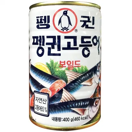 [더착한푸드]펭귄 보일드 고등어캔 400g  12개 식자재 업소용 고등어캔 고등어통조림 통조림