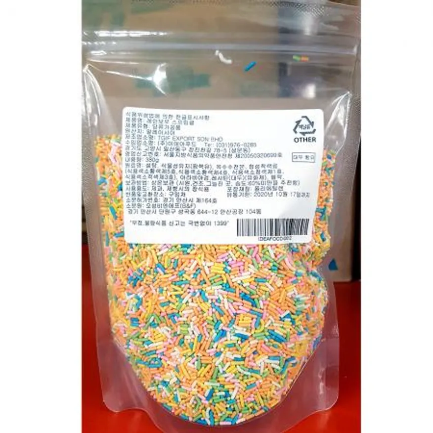 레인보우스프링클(380g) 18개 식자재 업소용 대용량 레인보우 여러색상스프링클 파스텔원형 오아시스 이데아푸드 제빵 데코용 도넛 레인 이미지