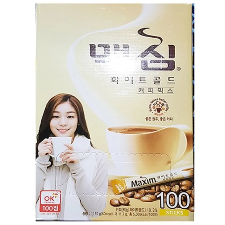 일회용 커피믹스(맥심 100T)X8 사무실용 화이트 골드믹스 커피스틱 이미지