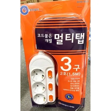 멀티탭 3구 개별스위치(대한 2호 1.5m) X24개 국산 코드 전선 전기 16A