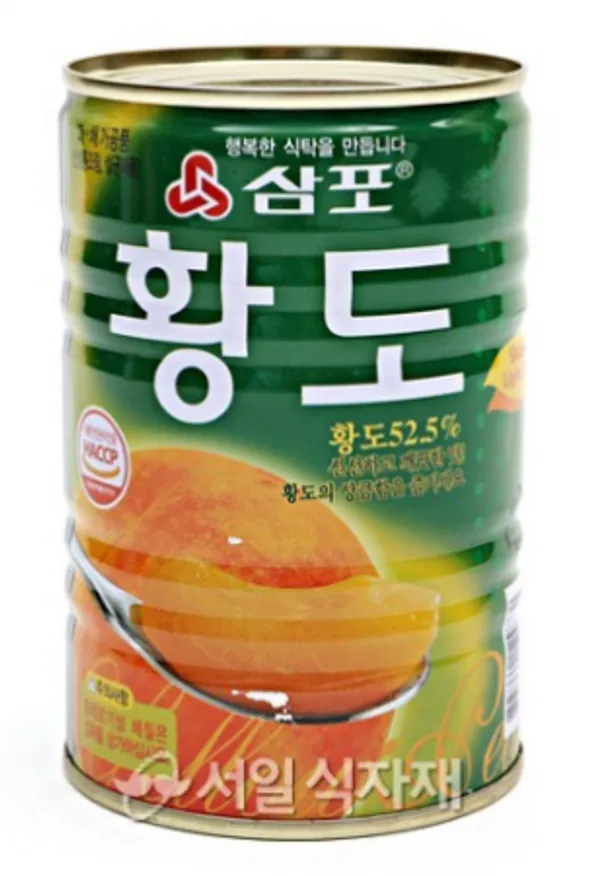 삼포 황도 슬라이스 400g X 24개 1박스 과일 복숭아 통조림 캔 이미지