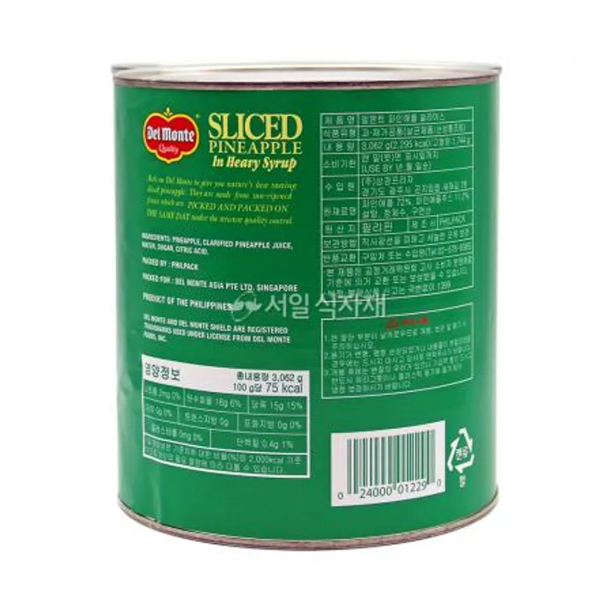 델몬트 파인애플 슬라이스 통조림 3.062kgX6개 1박스 이미지