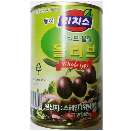 피티드 블랙 올리브 통조림 통 올리브 피클 리치스 올리브 405g
