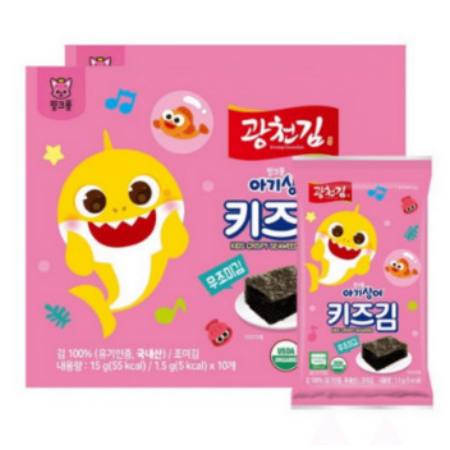 핑크퐁 조미 키즈 도시락 김 무조미 1.5G X  10개입 광천김