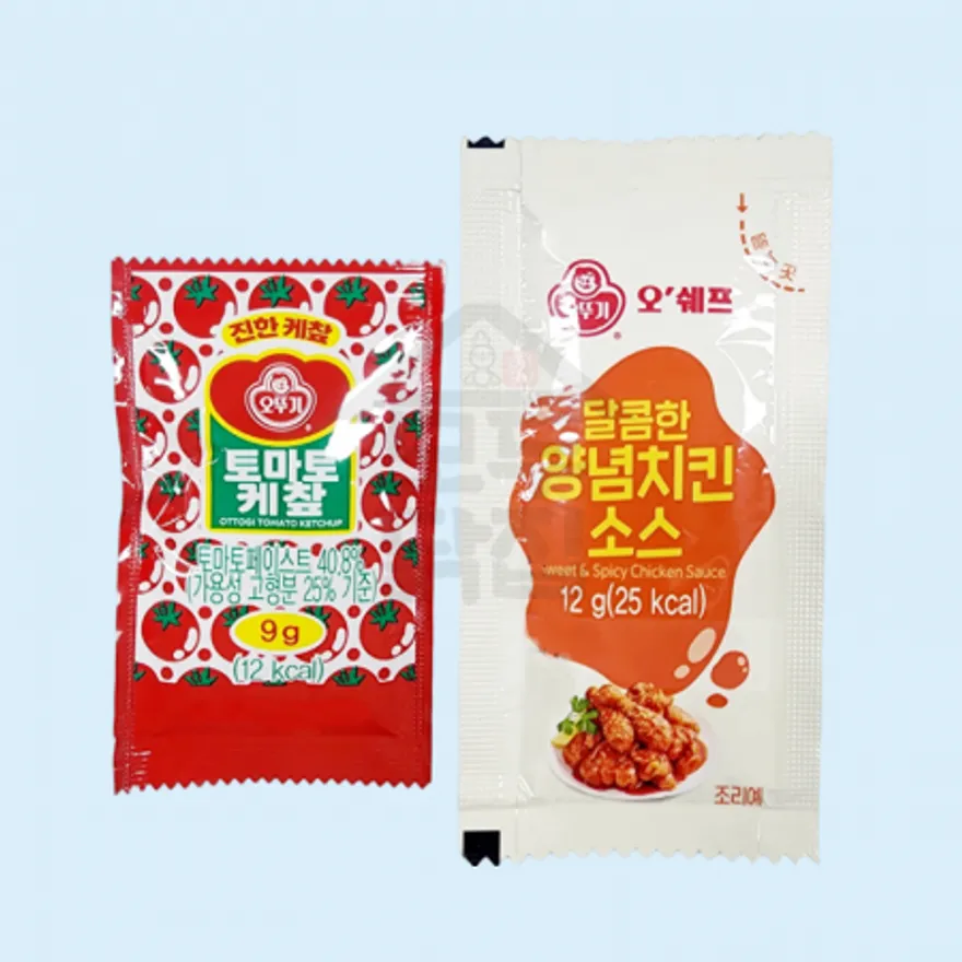 오뚜기 봉지 소포장 일회용 양념치킨소스 12g 200매 + 토마토케찹 9g 200매 세트 이미지